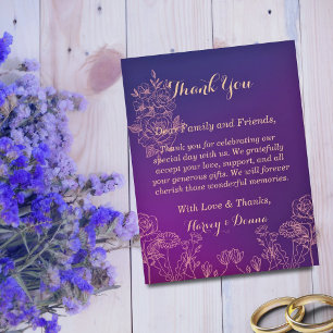 Tarjeta De Agradecimiento Morado de magenta vibrante con Boda floral