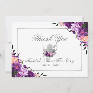 Tarjeta De Agradecimiento Morado Floral Bridal Tea Fiesta Gracias P