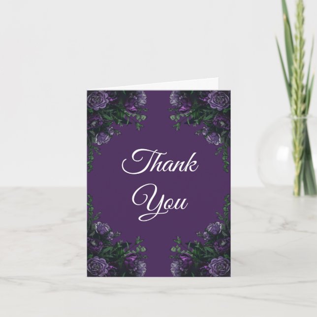 Tarjeta De Agradecimiento Morado Floral Elegante Boda Gótica (Anverso)