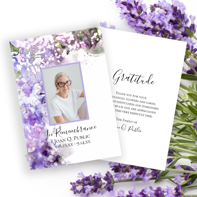 Tarjeta De Agradecimiento Morado Flores Lilac Agua Compasión Funeral (Subido por el creador)
