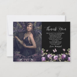 Tarjeta De Agradecimiento Morado gótico y Moody Quinceañera negro