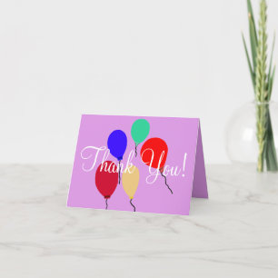 Tarjeta De Agradecimiento Morado Gracias Volando Globos De Cumpleaños