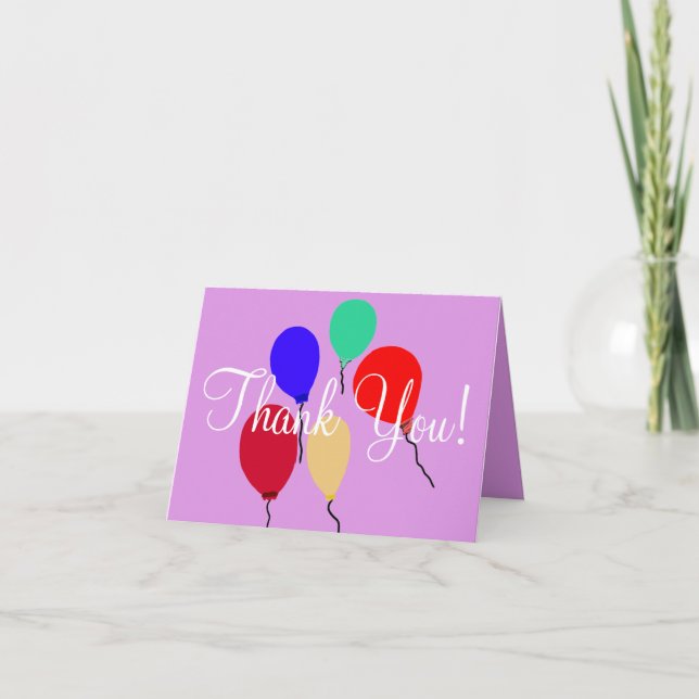 Tarjeta De Agradecimiento Morado Gracias Volando Globos De Cumpleaños (Anverso)