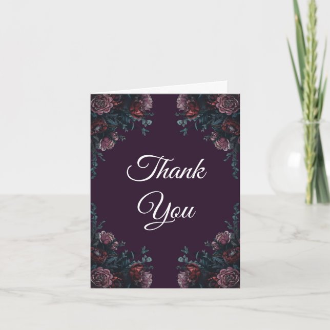 Tarjeta De Agradecimiento Morado oscuro Floral Elegante Boda Maroon Mauve (Anverso)