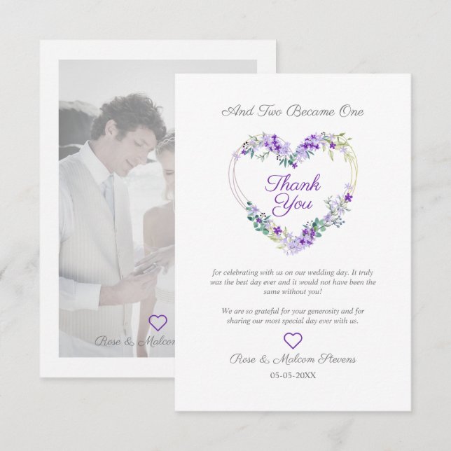 Tarjeta De Agradecimiento Morado Shades Floral acuarela Personalizado foto (Anverso / Reverso)