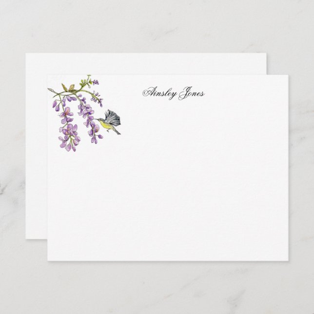 Tarjeta De Agradecimiento Morado Wisteria acuarela floral plana (Anverso / Reverso)