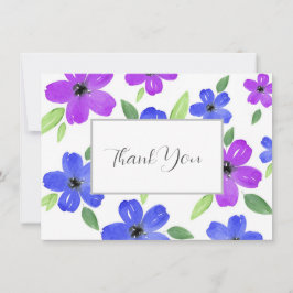 Tarjeta De Agradecimiento Morado y azul acuarela Floral Motif