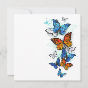 Tarjeta De Agradecimiento Morfo y monarca de las mariposas voladoras
