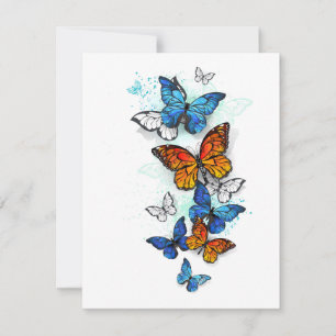 Tarjeta De Agradecimiento Morfo y monarca de las mariposas voladoras
