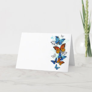 Tarjeta De Agradecimiento Morfo y monarca de las mariposas voladoras