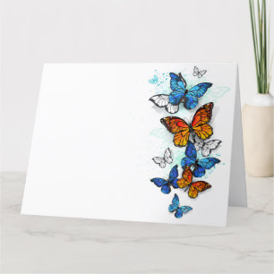 Tarjeta De Agradecimiento Morfo y monarca de las mariposas voladoras