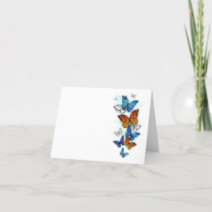 Tarjeta De Agradecimiento Morfo y monarca de las mariposas voladoras