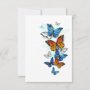 Tarjeta De Agradecimiento Morfo y monarca de las mariposas voladoras