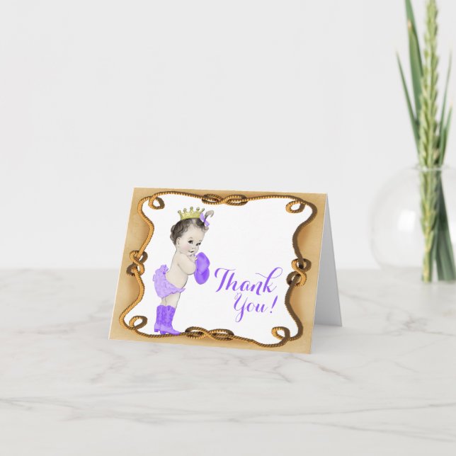 Tarjeta De Agradecimiento Morple Cowgirl Princess Baby Shower Gracias (Anverso)