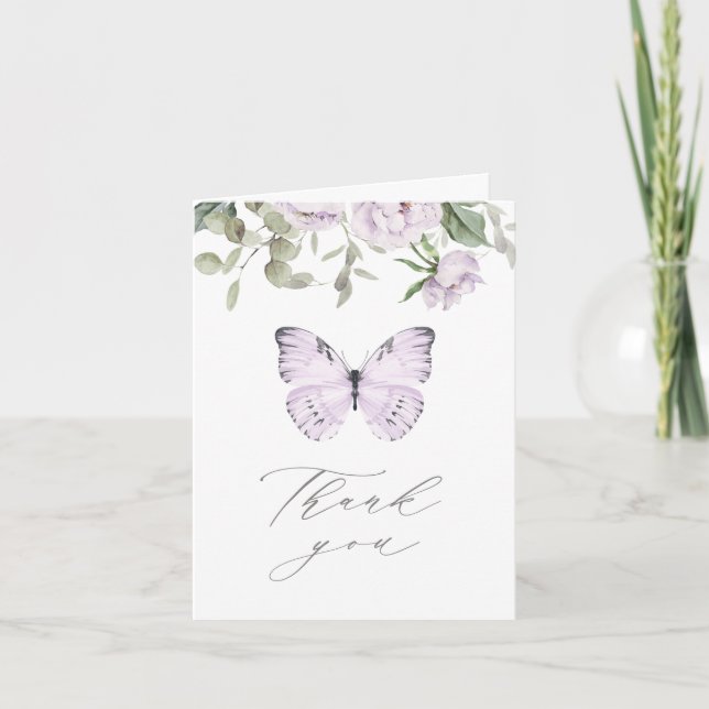 Tarjeta De Agradecimiento Morple Floral Butterly Chica Baby Shower (Anverso)