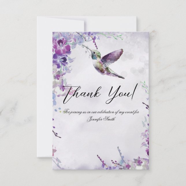 Tarjeta De Agradecimiento Morple Orchids Hummingbird (Anverso)
