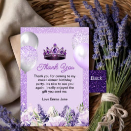 Tarjeta De Agradecimiento Morple Sparkle Sweet 16 Cumpleaños Party