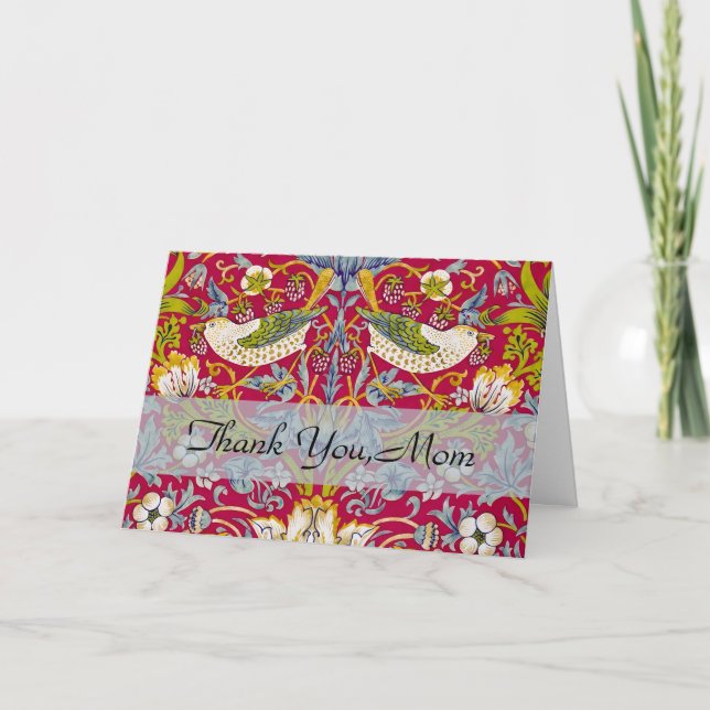 Tarjeta De Agradecimiento Morris Red Background Strawberry Thief Pattern (Anverso)