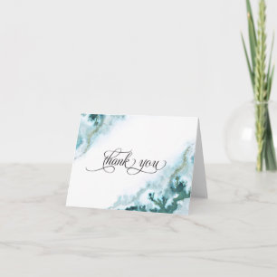 Tarjeta De Agradecimiento Moss Agata Acuarela Azul Verde Moderno Novia Desca