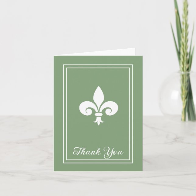 Tarjeta de agradecimiento Moss Green Fleur de Lis (Anverso)