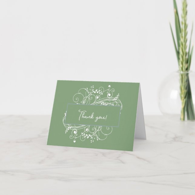 Tarjeta De Agradecimiento Moss Green Flourish Boda Gracias (Anverso)