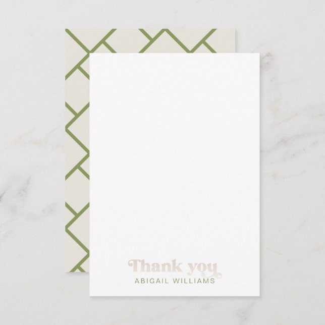 Tarjeta De Agradecimiento Moss Green Geometric Baby Shower Blank Gracias (Anverso / Reverso)