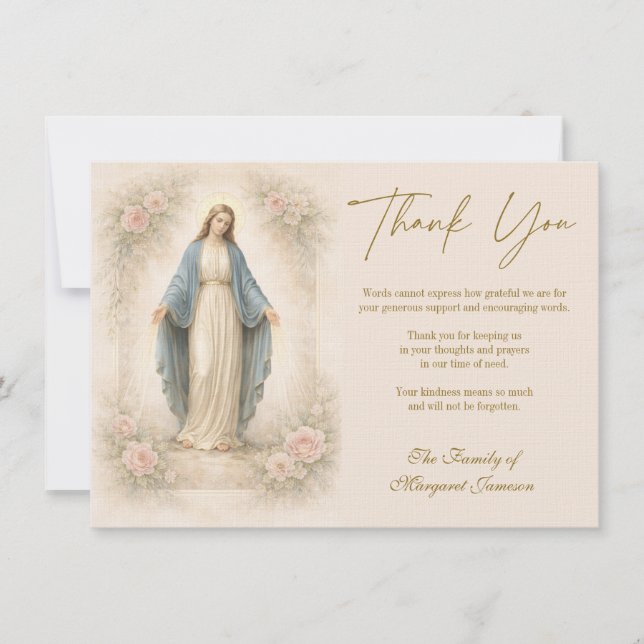 Tarjeta De Agradecimiento Mother Mary Floral Sympathy Funeral Memorial (Anverso)