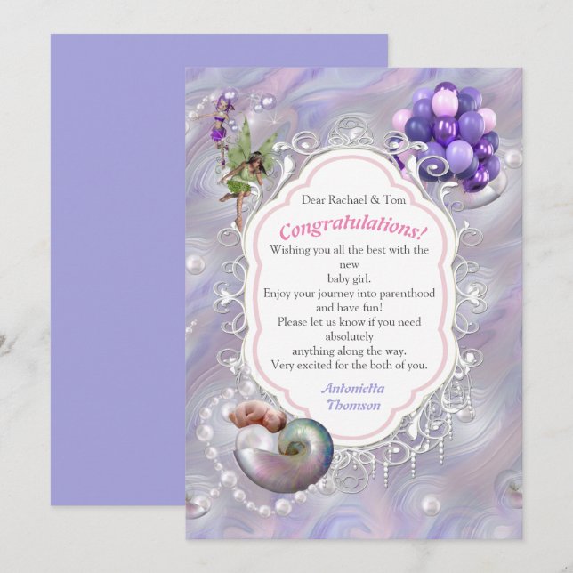 Tarjeta De Agradecimiento Mother of Pearls giving Birth to a Baby Girl (Anverso / Reverso)