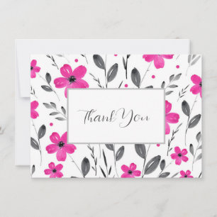 Tarjeta De Agradecimiento Motivo floral de cinco pétalos gris rosa caliente 