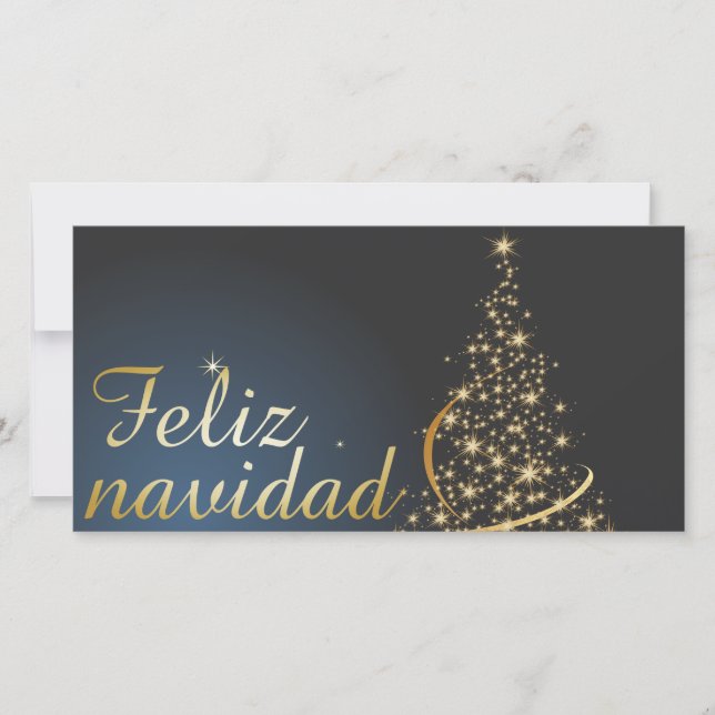 Tarjeta De Agradecimiento Motivo navideño azul con dorado Árbol de navidad. (Anverso)