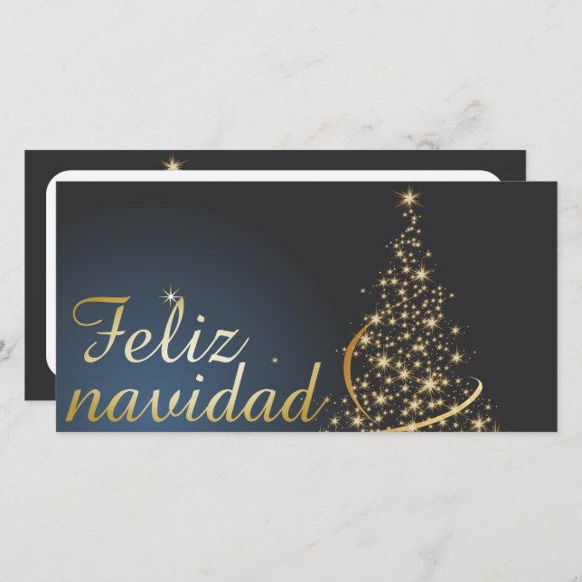 Tarjeta De Agradecimiento Motivo navideño azul con dorado Árbol de navidad. (Anverso / Reverso)