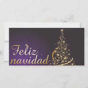Tarjeta De Agradecimiento Motivo navideño morado oscuro con dorado árbol de