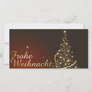 Tarjeta De Agradecimiento Motivo navideño rojo con árbol de Navidad dorado