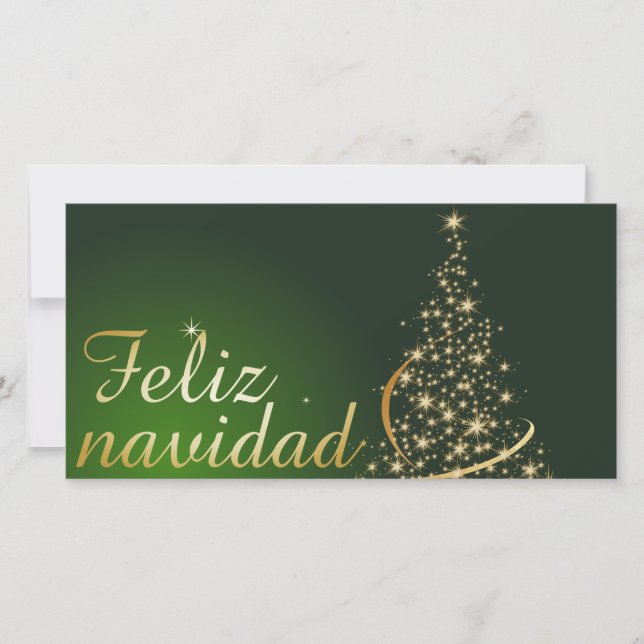 Tarjeta De Agradecimiento Motivo navideño verde con arbol de navidad. (Anverso)