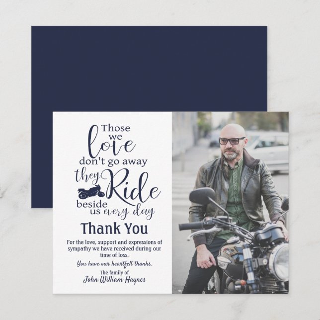 Tarjeta De Agradecimiento Motocicleta Gracias a la simpatía funeraria (Anverso / Reverso)