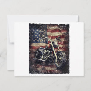 Tarjeta De Agradecimiento Motocicleta Vintage Bandera USA Biker Retro Americ