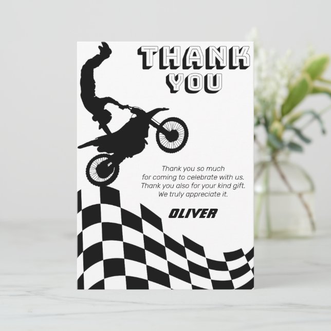 Tarjeta De Agradecimiento Motociclismo sucio de carreras de niños cumpleaños (Anverso de pie)