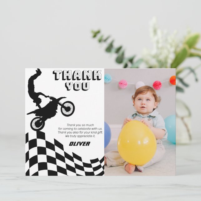 Tarjeta De Agradecimiento Motociclismo sucio de carreras de niños foto cumpl (Anverso de pie)