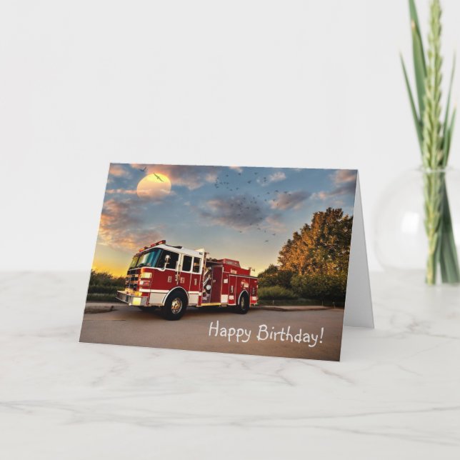Tarjeta De Agradecimiento Motor de bomberos de cumpleaños feliz (Anverso)
