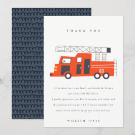 Tarjeta De Agradecimiento Motor de camión de bomberos rojo lindo cumpleaños