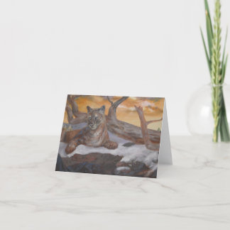 Tarjeta De Agradecimiento Mountain Cougar Winter Scene Folded Note Card 