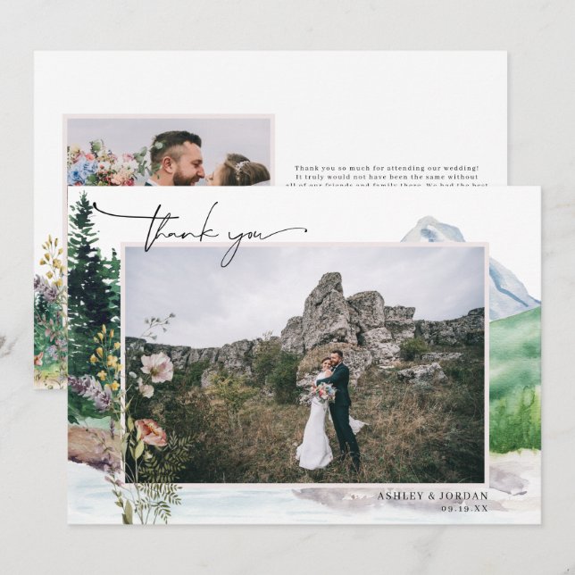Tarjeta De Agradecimiento Mountain Wildflower Boho | Foto Boda Gracias (Anverso / Reverso)