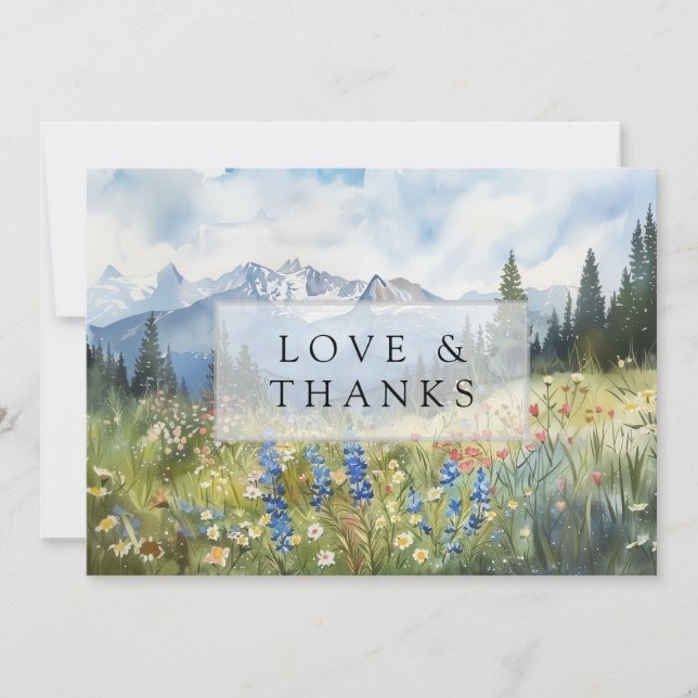 Tarjeta De Agradecimiento Mountain Wildflowers Floral Meadow Wedding Photo (Anverso)