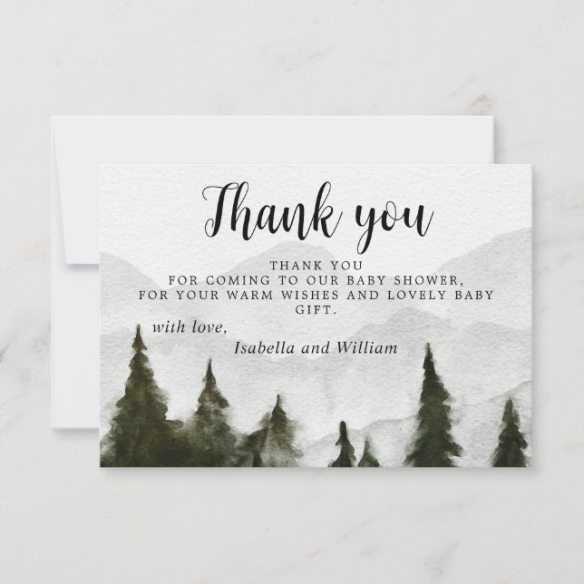 Tarjeta De Agradecimiento Mountains Baby Shower Gracias (Anverso)