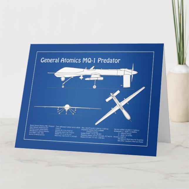 Tarjeta De Agradecimiento MQ-1 Predator  UAV- Plano de avión ABD (Anverso)