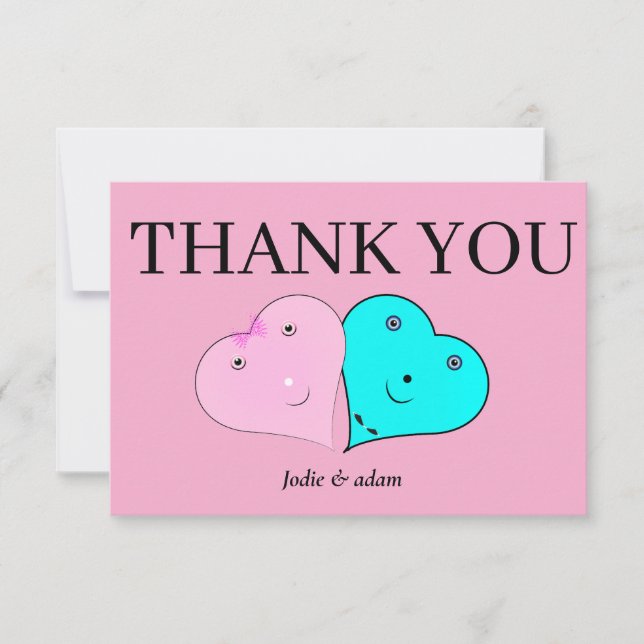 Tarjeta De Agradecimiento  mr & mrs hearts (Anverso)