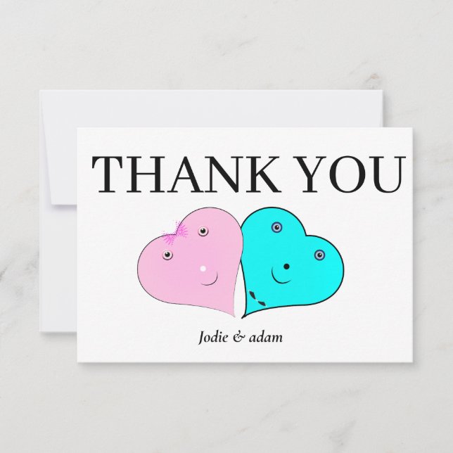 Tarjeta De Agradecimiento  mr & mrs hearts (Anverso)