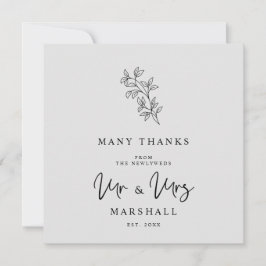 Tarjeta De Agradecimiento MR & MRS Wedding Black Fancy Minimalist Branches 