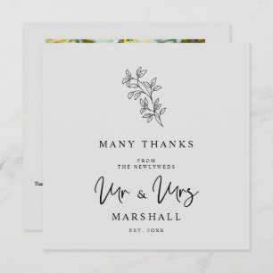 Tarjeta De Agradecimiento MR & MRS Wedding Black Fancy Minimalist Branches 