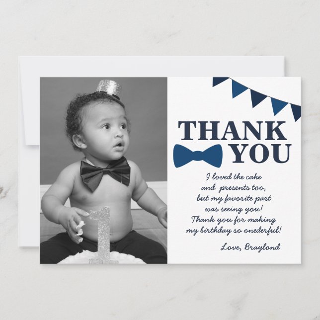 Tarjeta de agradecimiento Mr Onederful azul (Anverso)
